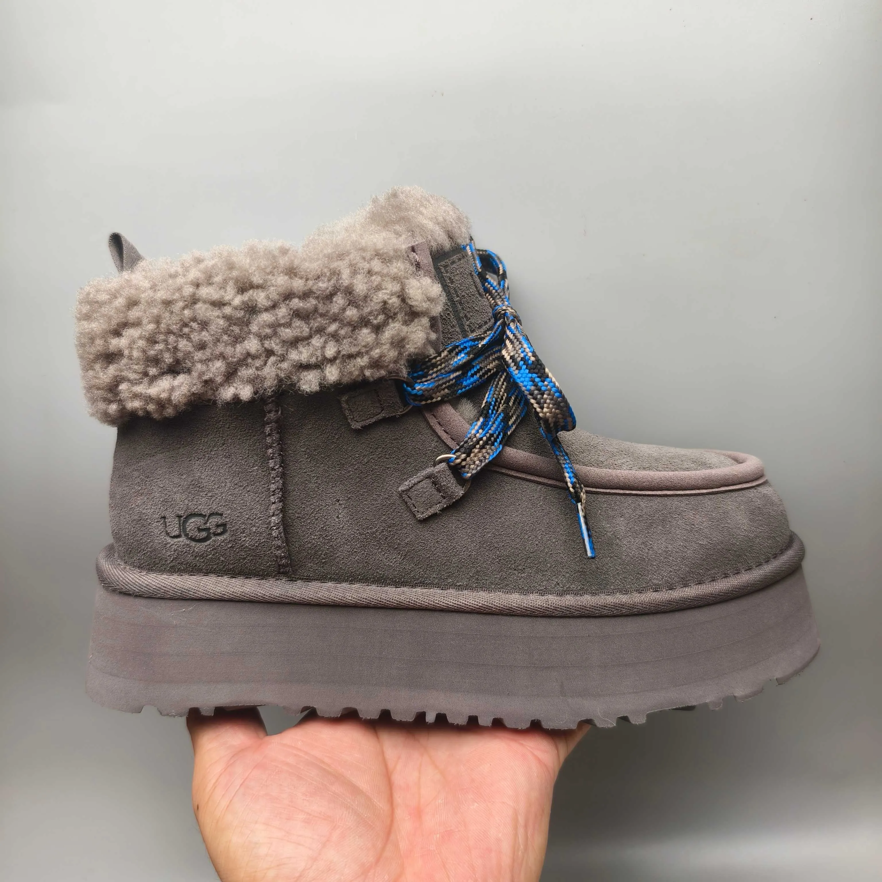 💰560 UGG sheepskin all-in-one snow boots 3954 thick-soled lace-up women's boots Color: Maroon Black Chocolate Brown Gray Size: 35-41